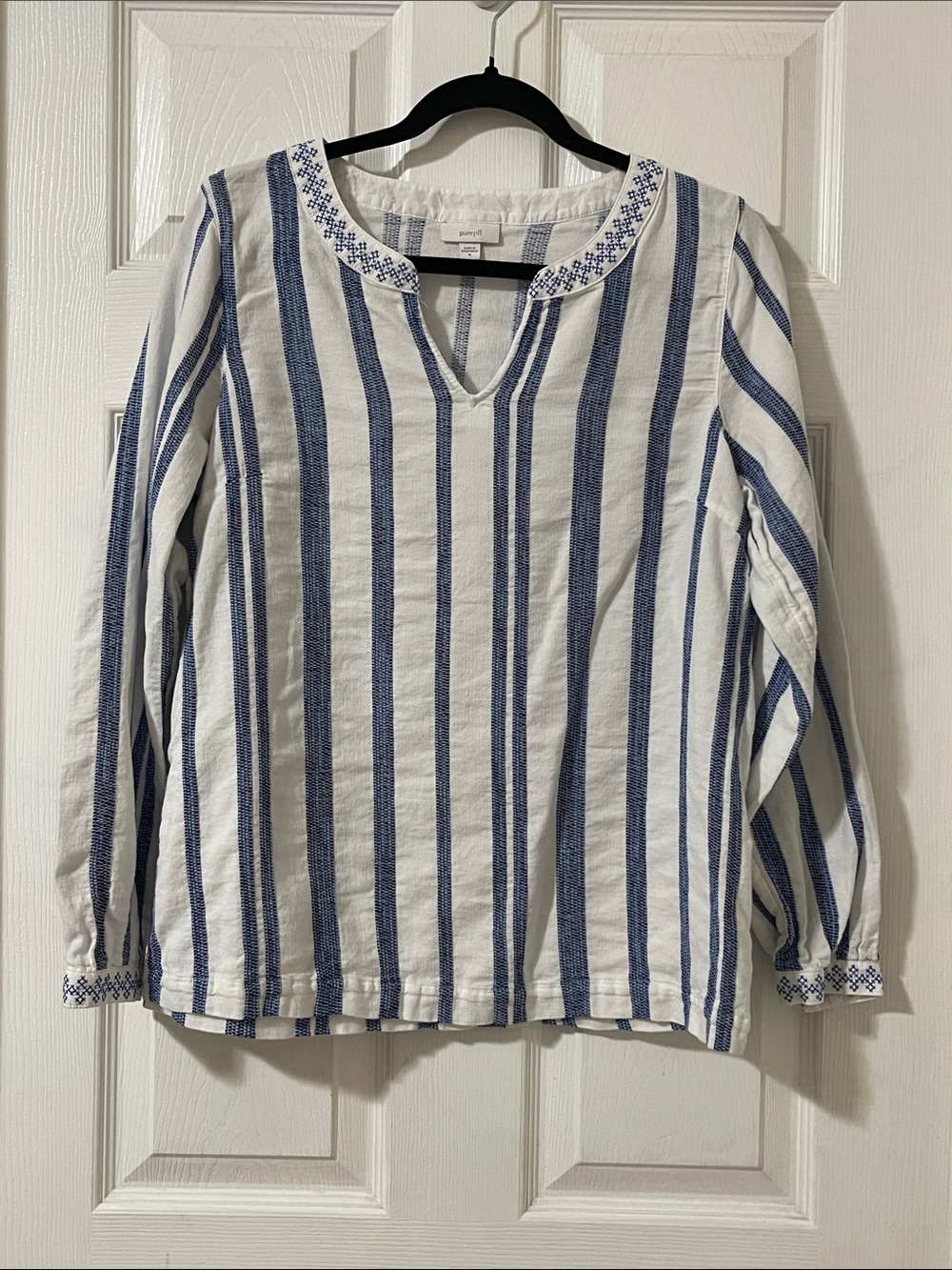 pure jill White Blouse with Blue Embroidery